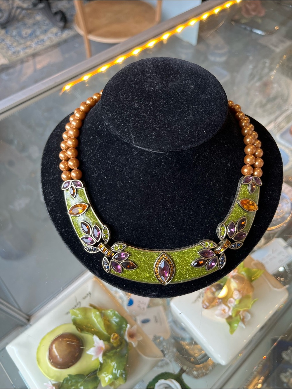 Heidi Daus “Olive Green Glamour” Statement Necklace